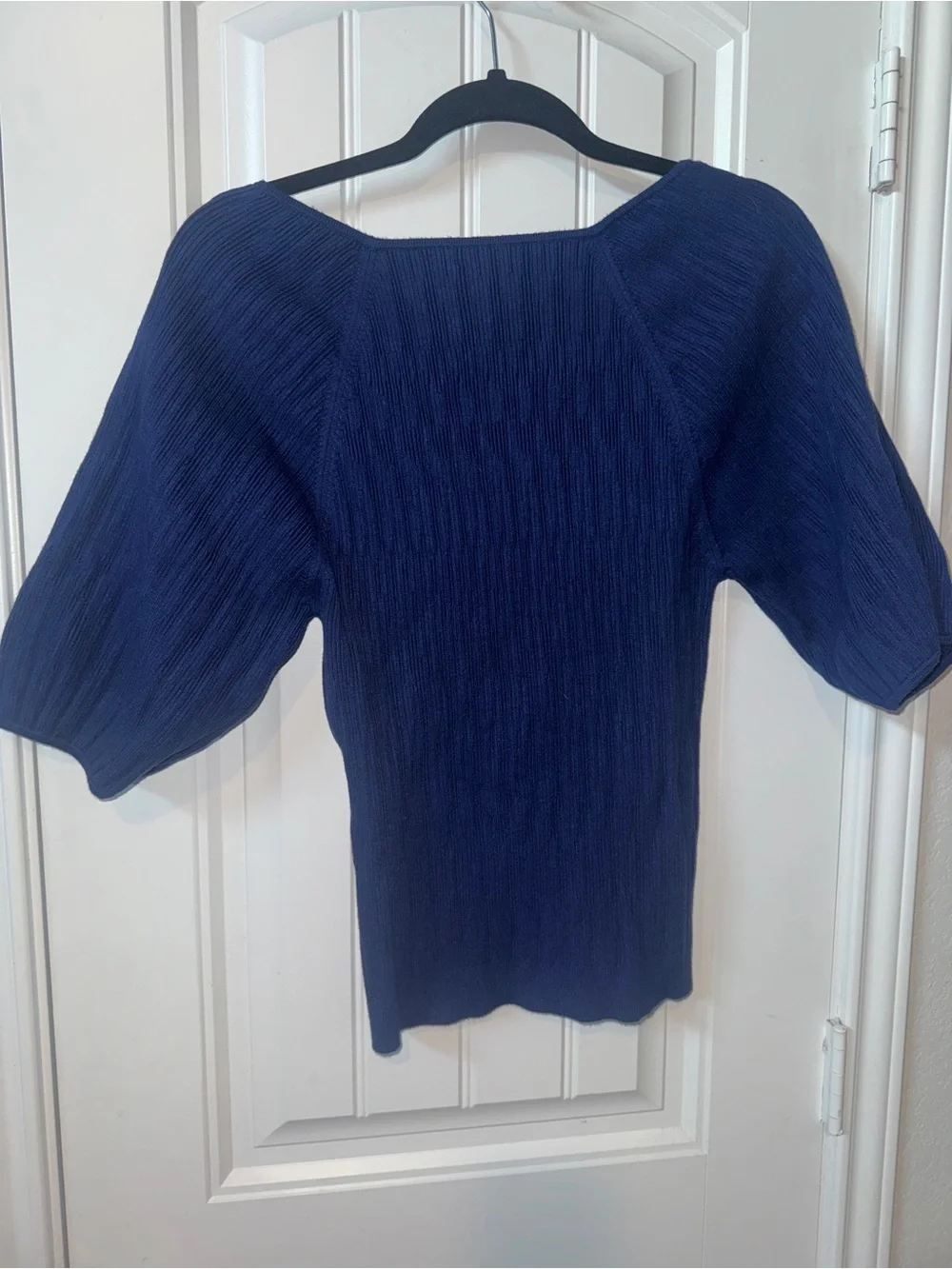 J. Crew Navy Ribbed‎ Square-Neck Puff Sleeve Top